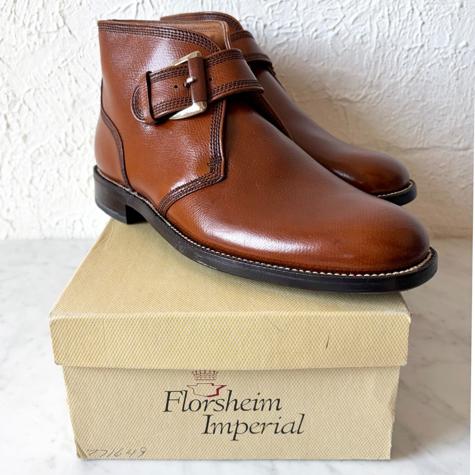 Vintage Florsheim Imperial Guardsman Boot Size 9 Brown Leather Monk Strap Unworn